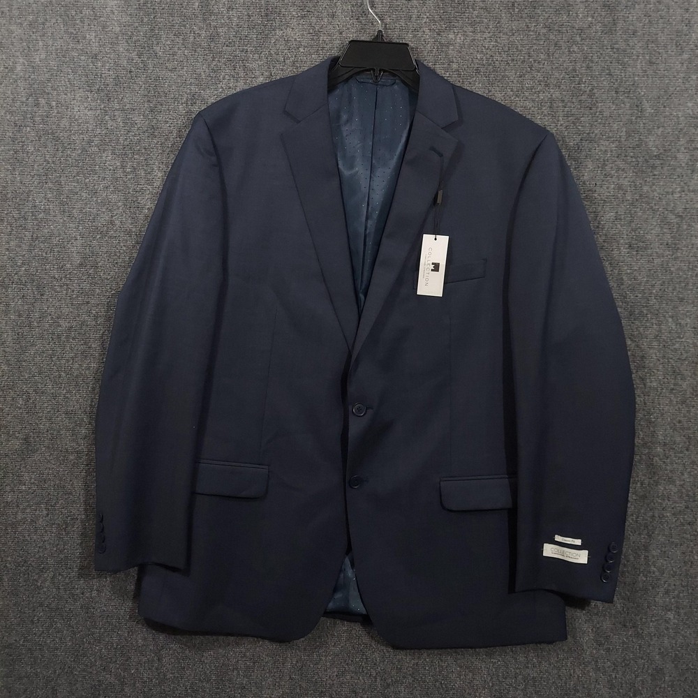 Collection By Michael Strahan Suit Jacket Mens 48L Navy Wool Blend Classic Fit